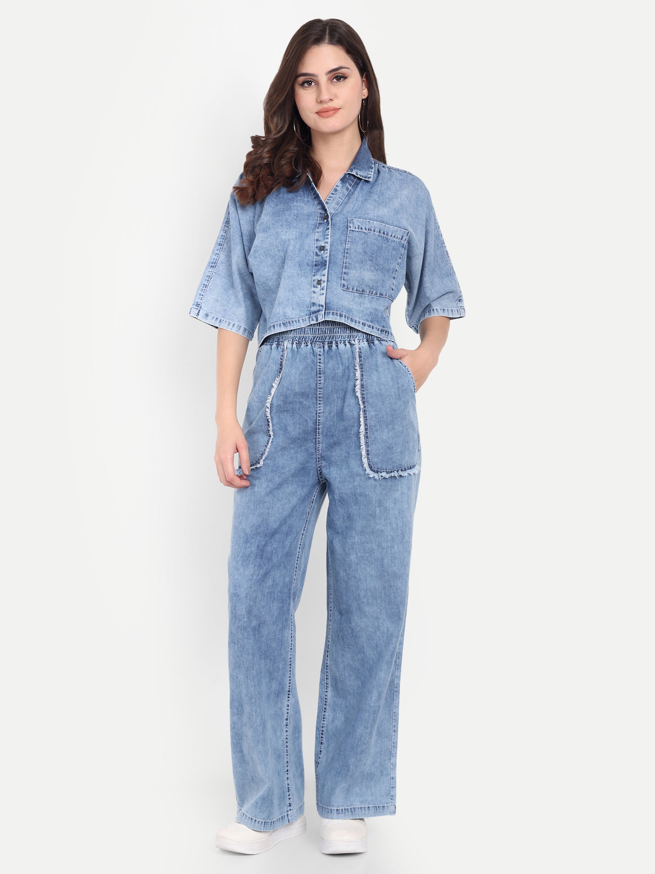 Blue Denim Cord Set with Elasticated Pants