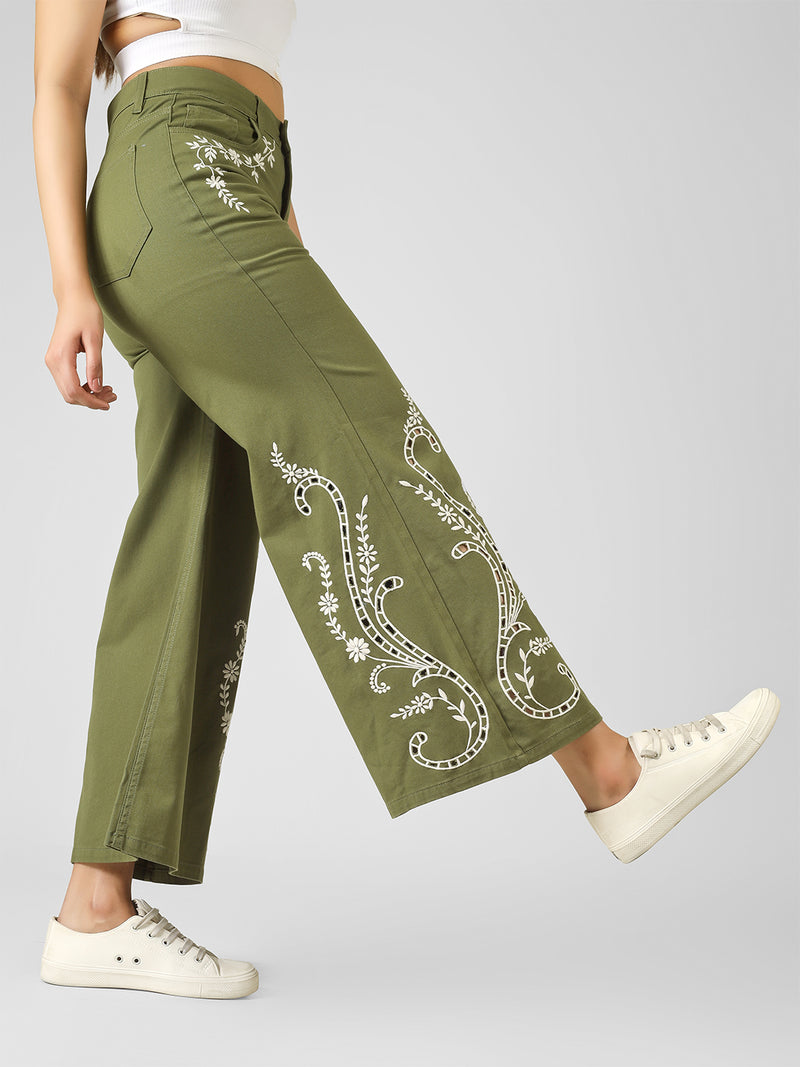 Medina Green High-Rise Wide Leg Jeans for Women