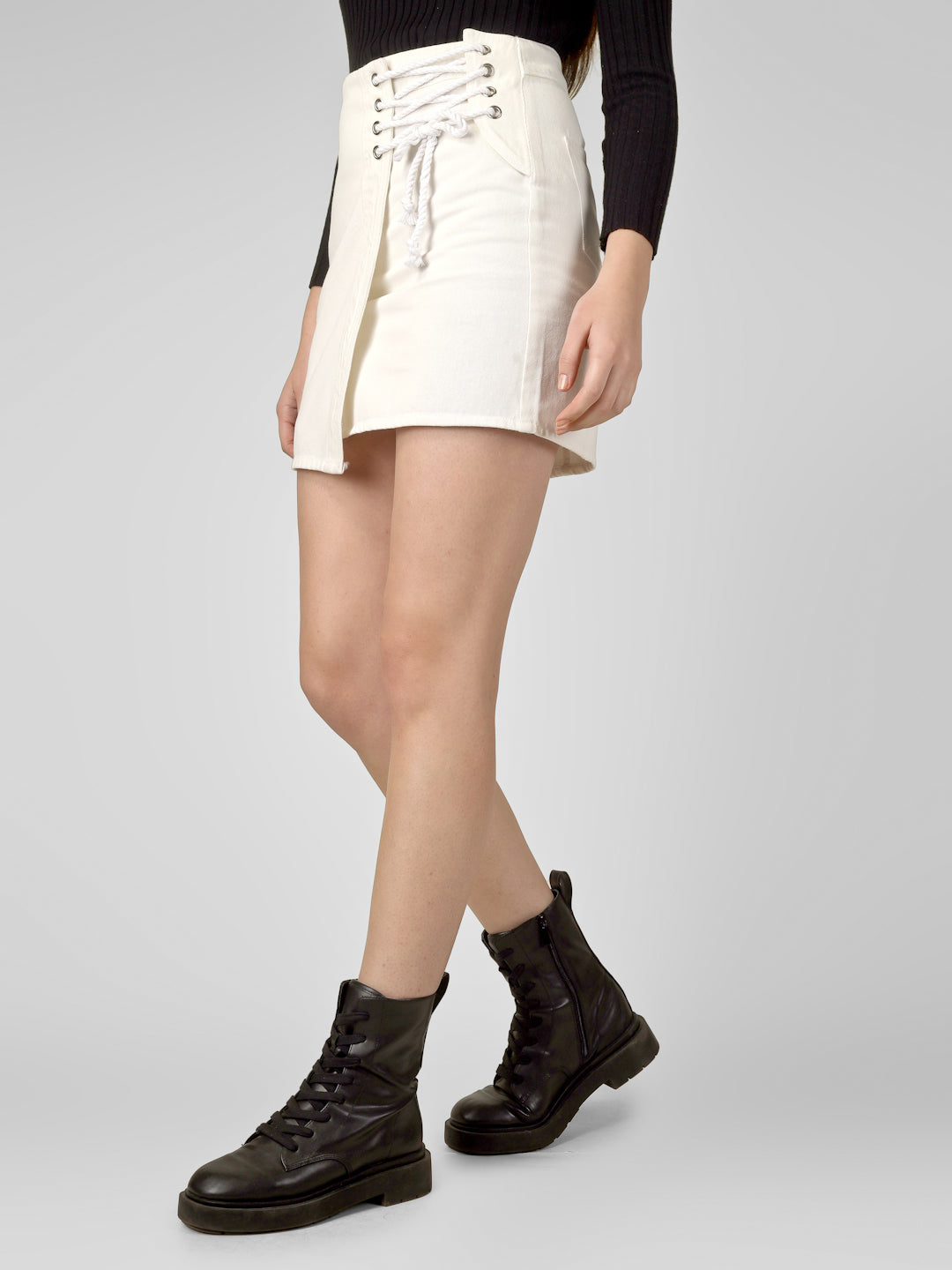White Cotton High Rise Fit & Flare Skirt Women