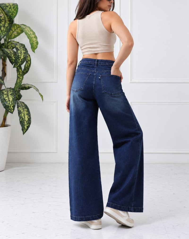Women’s Blue Mid-Rise Wide-Leg Whisker Jeans