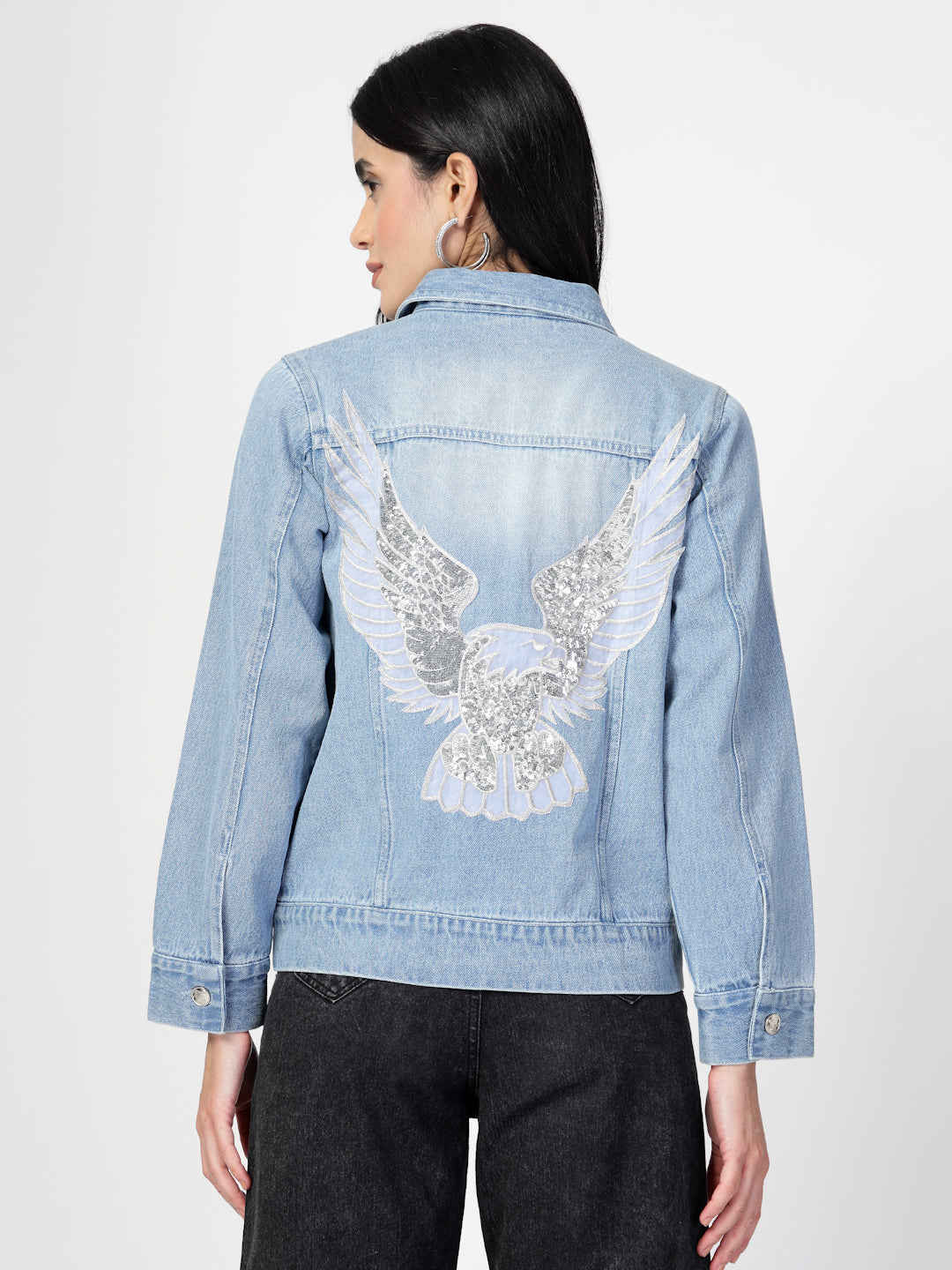 Lightweight Denim Jacket with Embroidery Patchwork