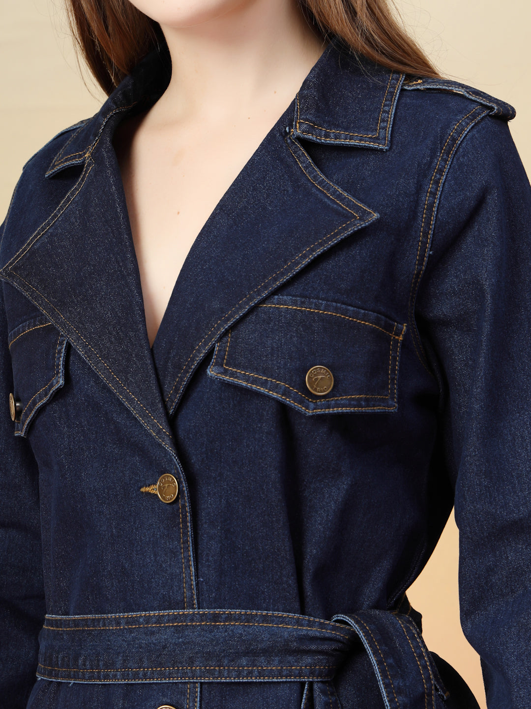 Denim Trench Midi Dress with Belt