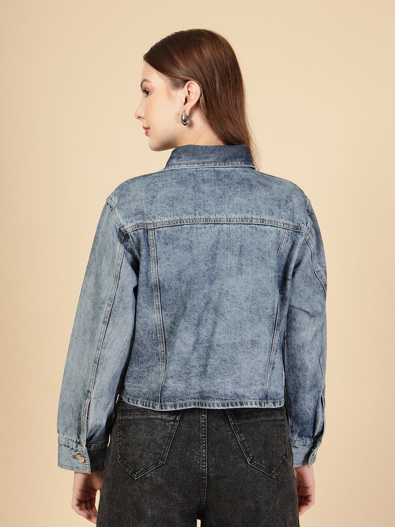 Denim Front button closure with metallic buttons Jacket