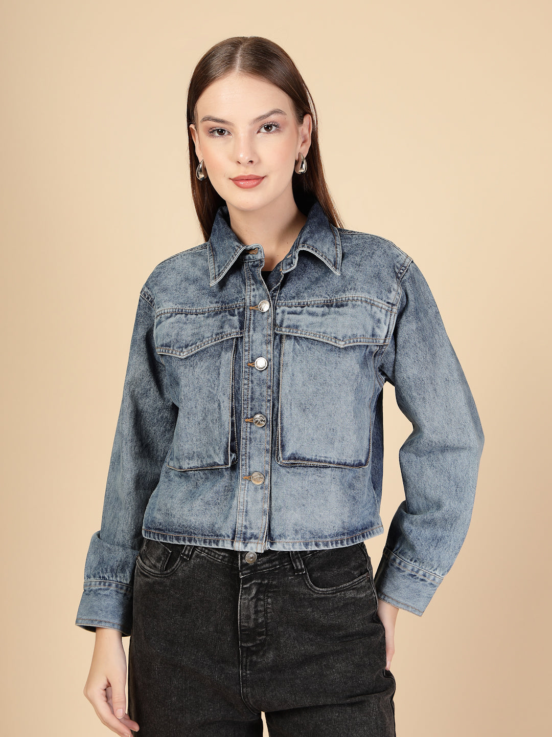 Denim Front button closure with metallic buttons Jacket