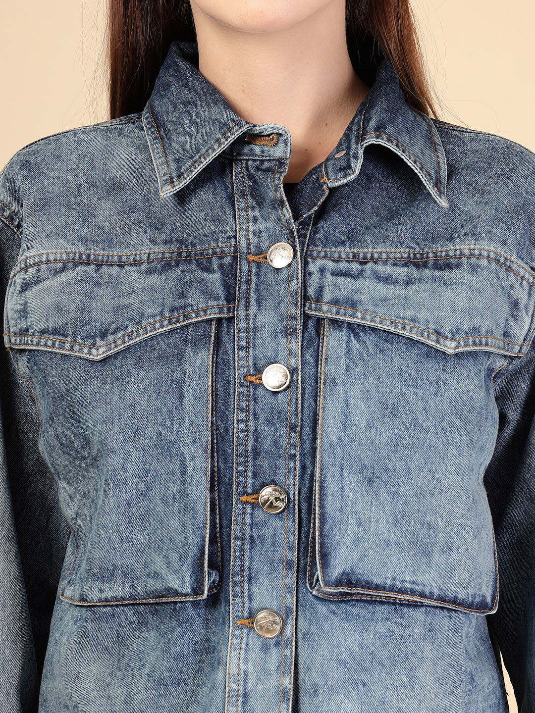 Denim Front button closure with metallic buttons Jacket