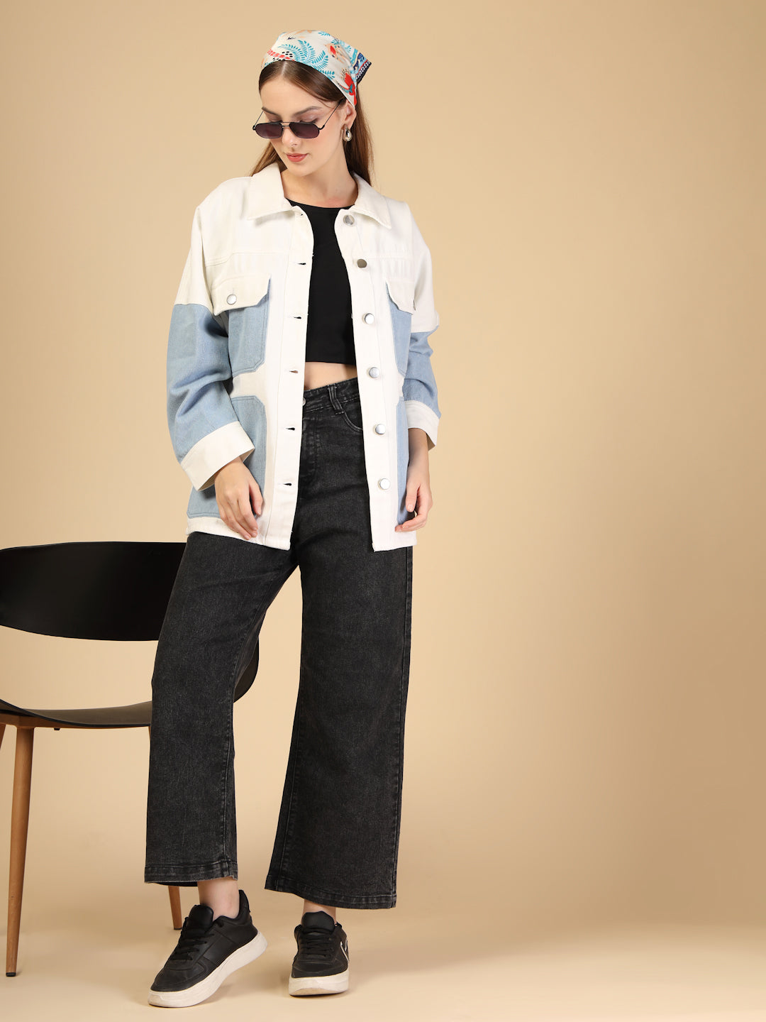 Colorblock Patch Pocket Denim Jacket