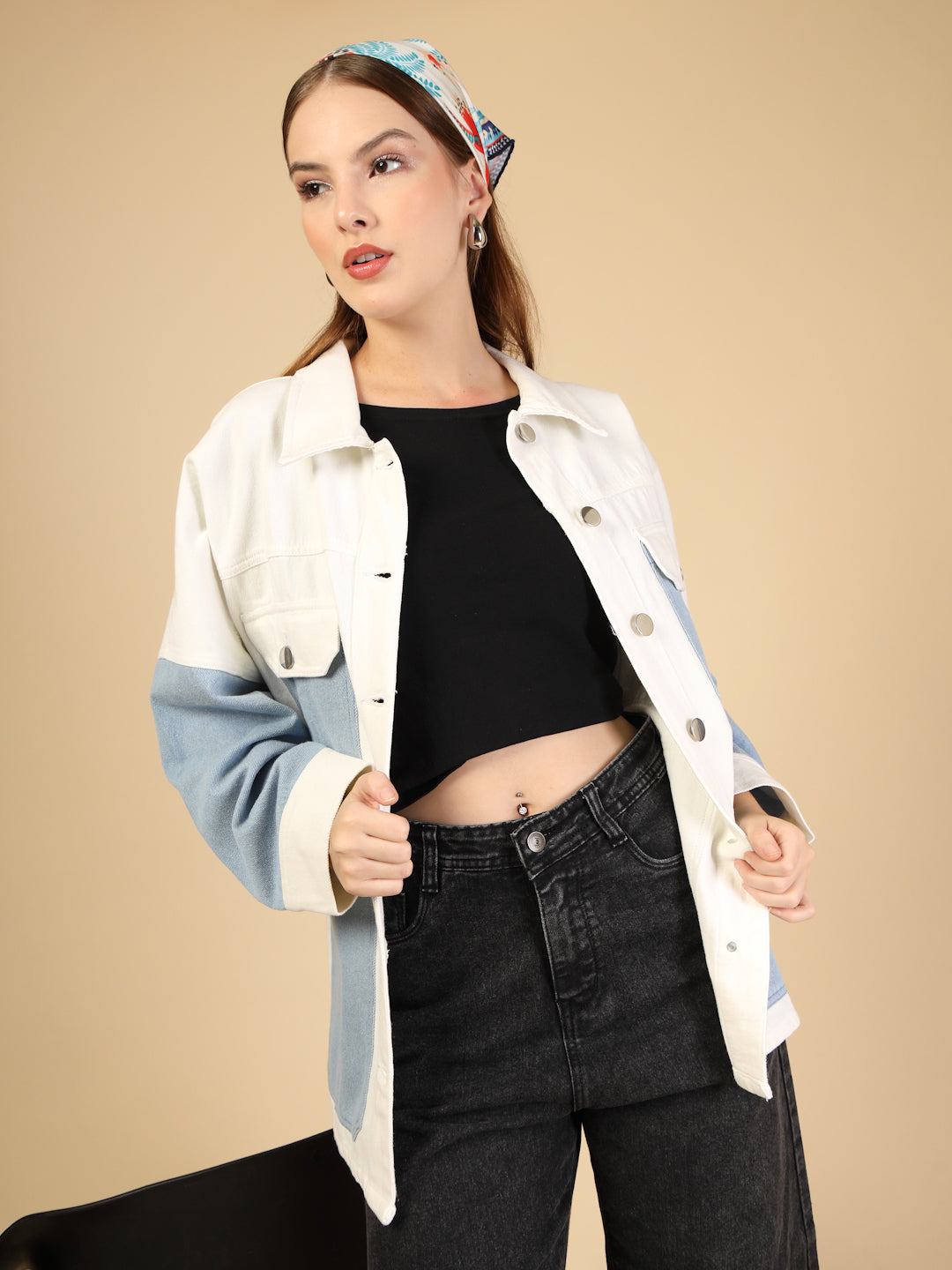 Colorblock Patch Pocket Denim Jacket