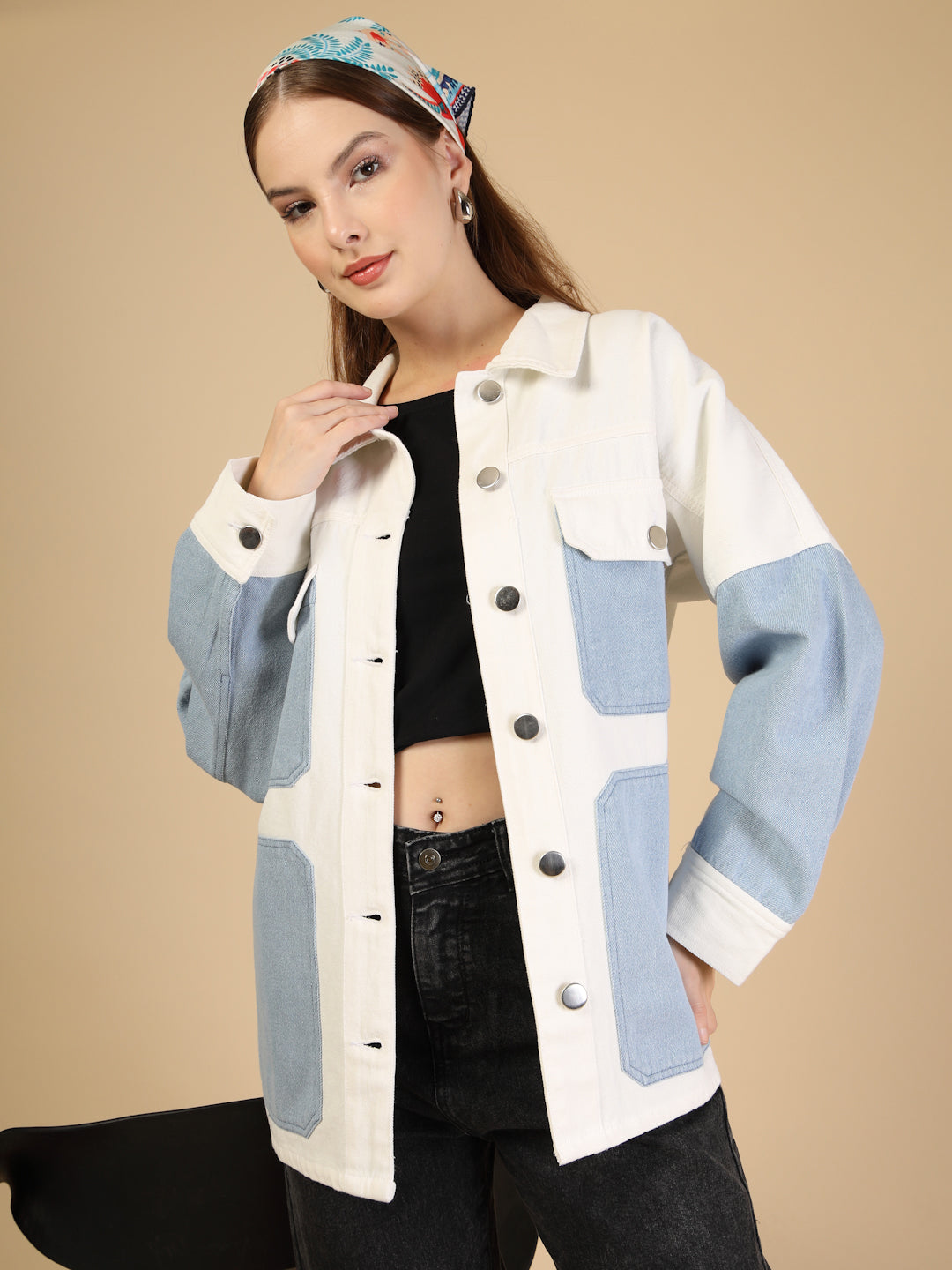 Colorblock Patch Pocket Denim Jacket