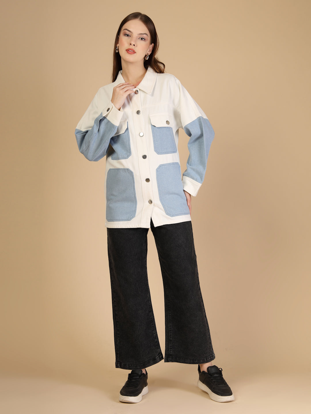 Colorblock Patch Pocket Denim Jacket