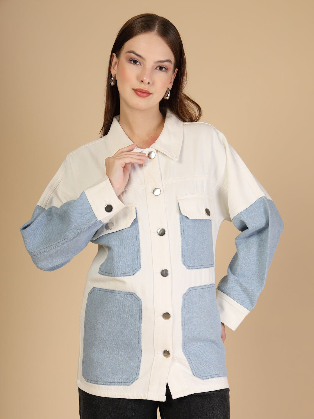 Colorblock Patch Pocket Denim Jacket
