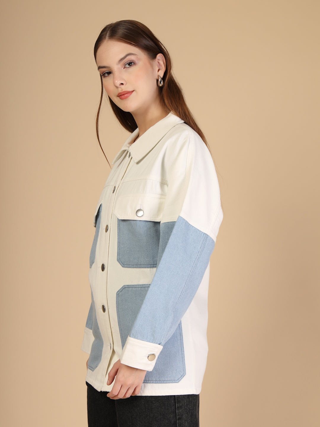 Colorblock Patch Pocket Denim Jacket