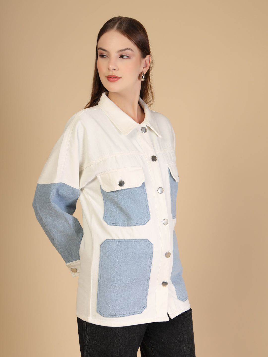 Colorblock Patch Pocket Denim Jacket
