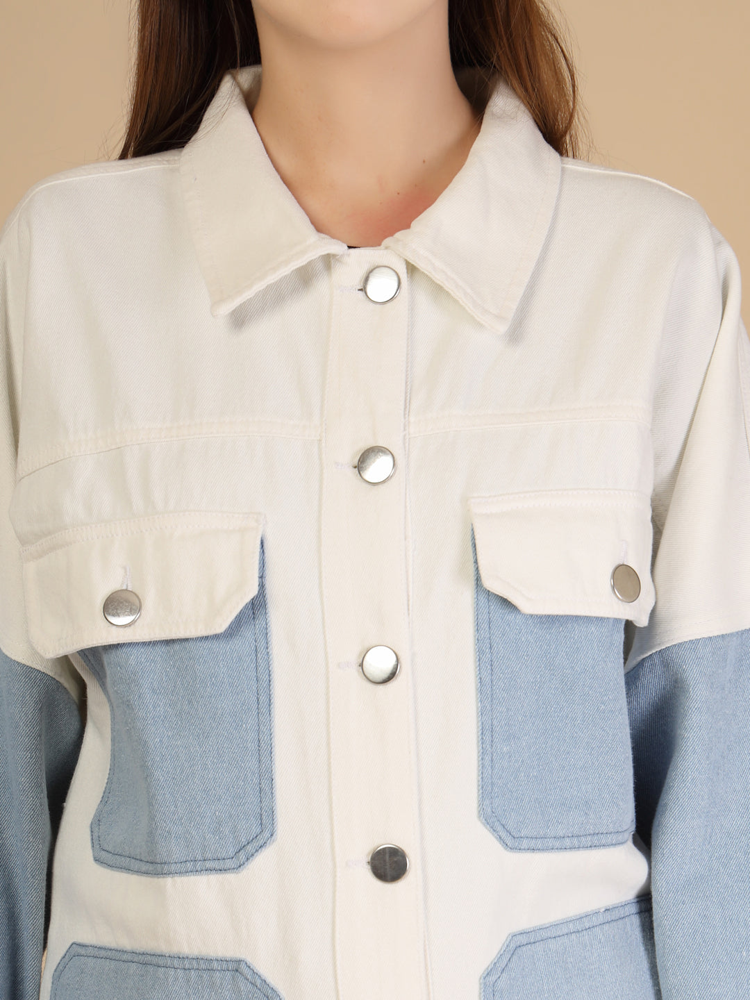 Colorblock Patch Pocket Denim Jacket