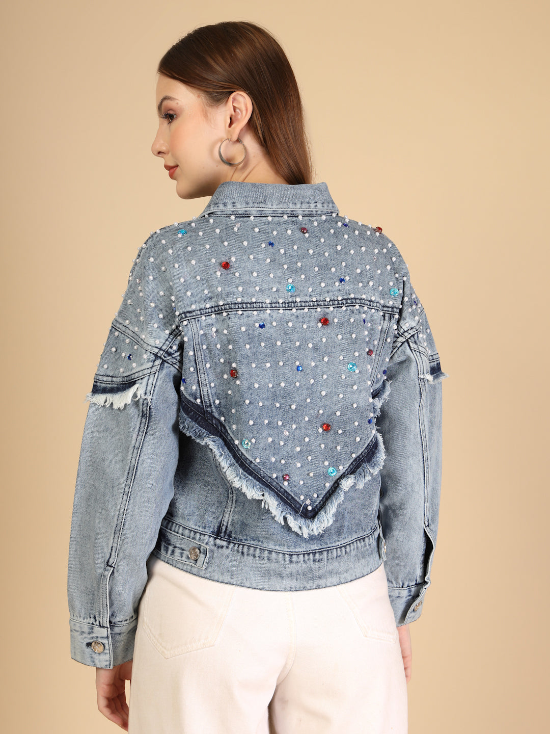Denim Pearl and bead embellishments Jacket