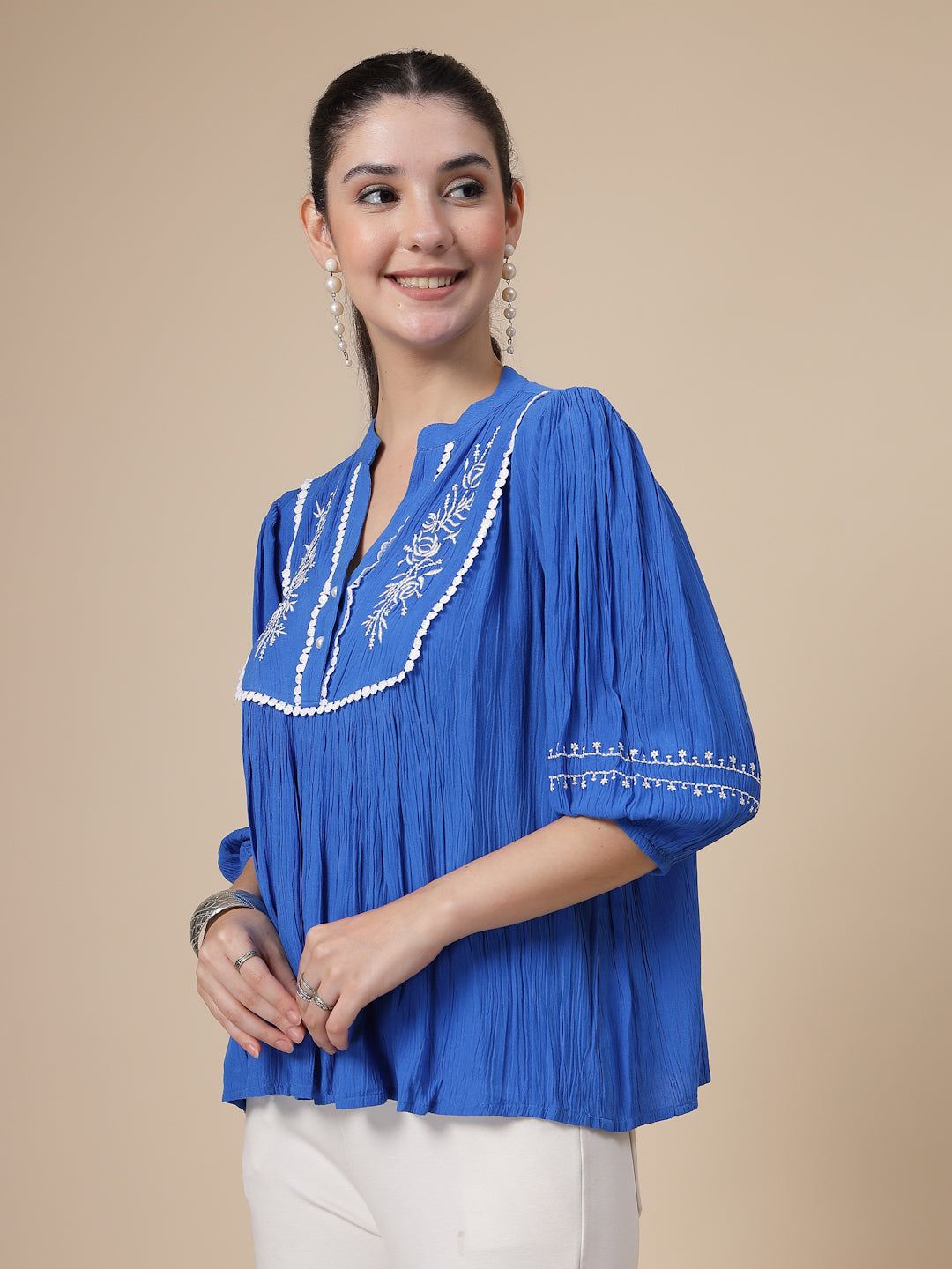 Embroidered Lightweight crinkled Top