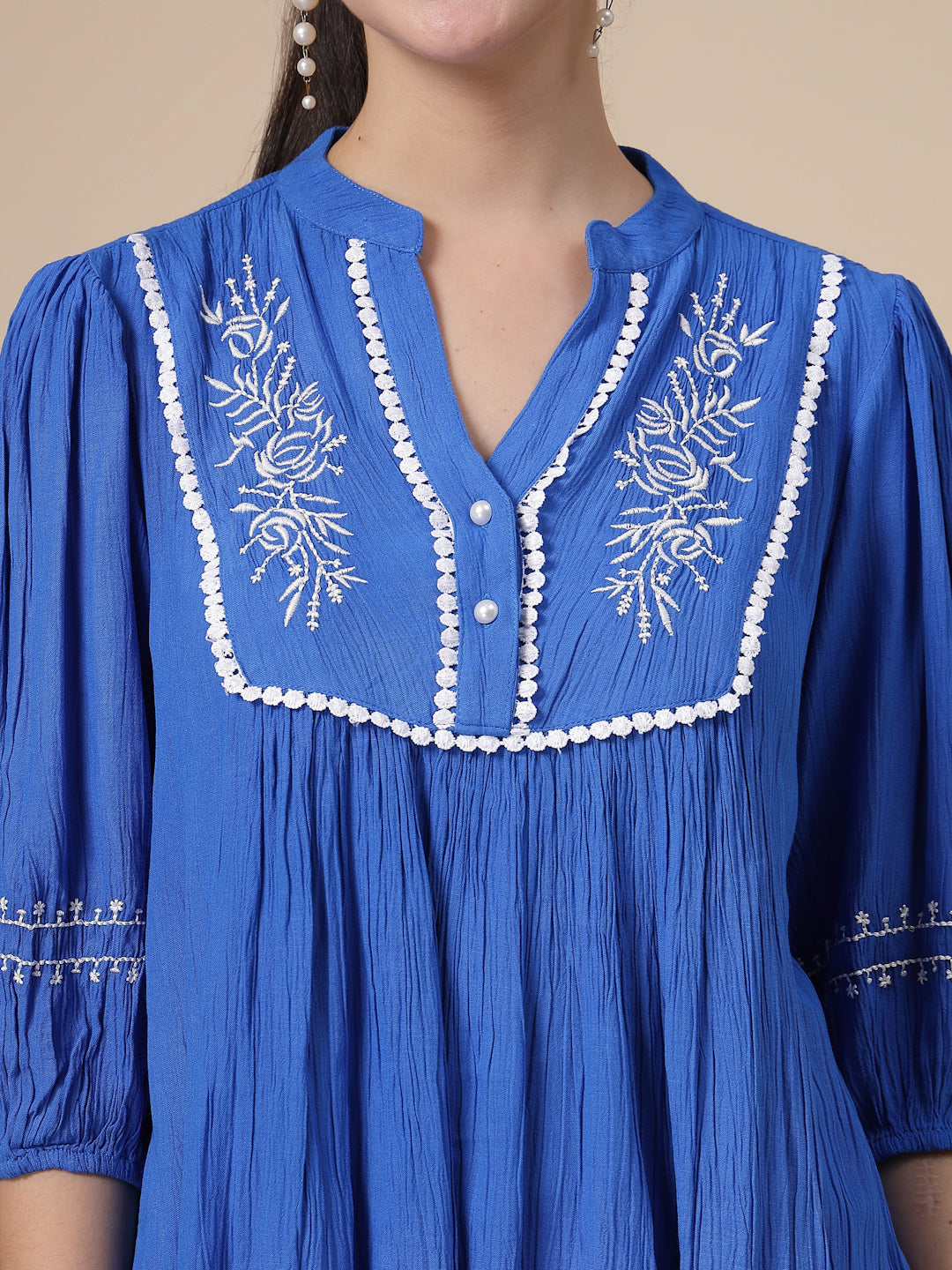 Embroidered Lightweight crinkled Top