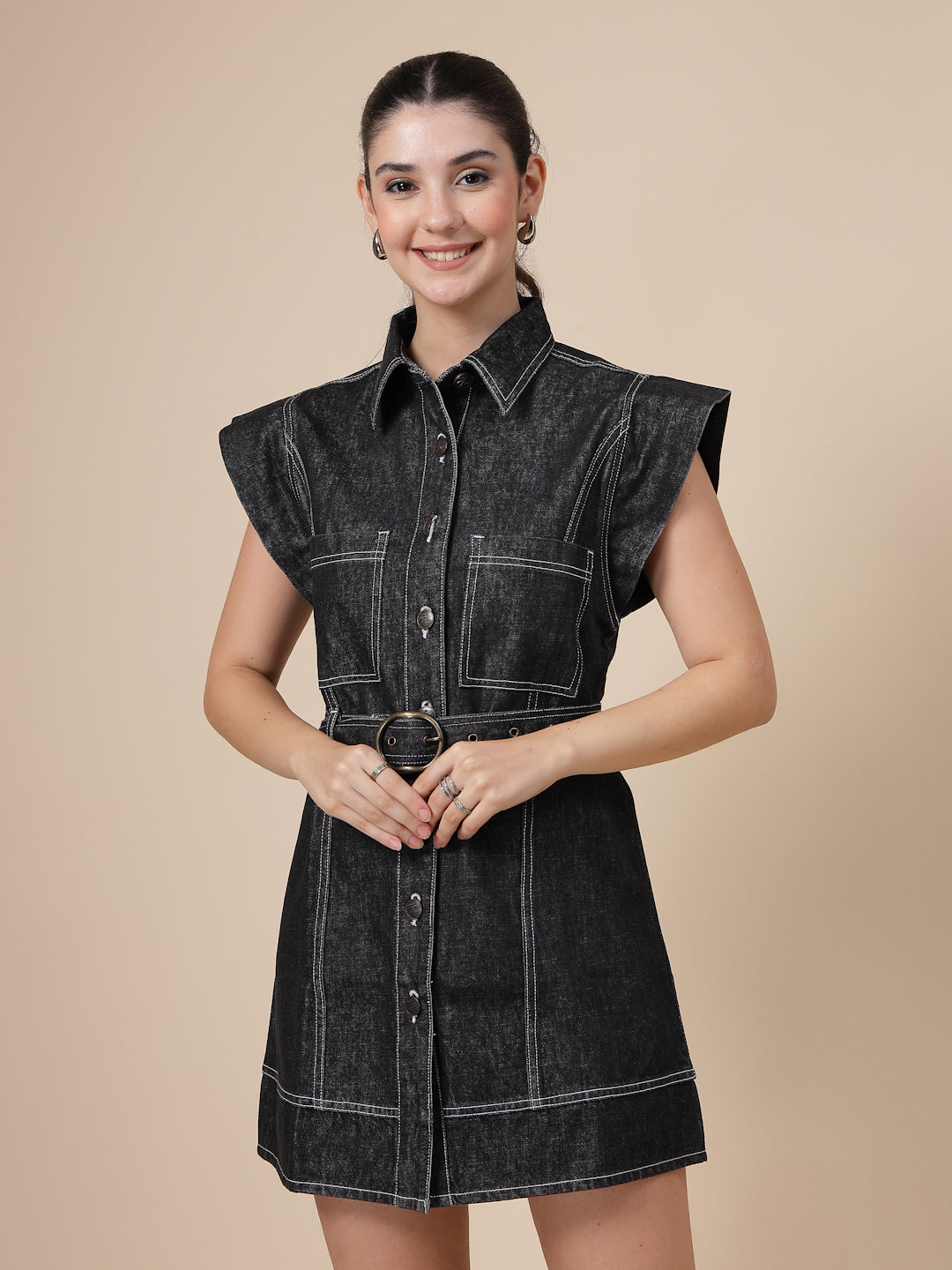 Denim Washed structured feel Shirt Dress
