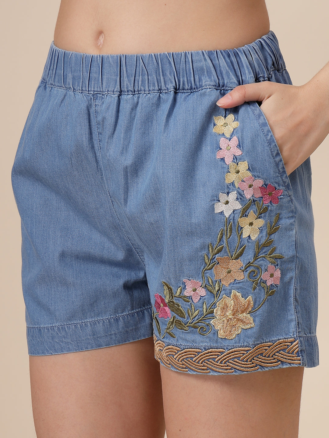 Embroidered Denim Co-ord Set ( Shirts & Shorts)