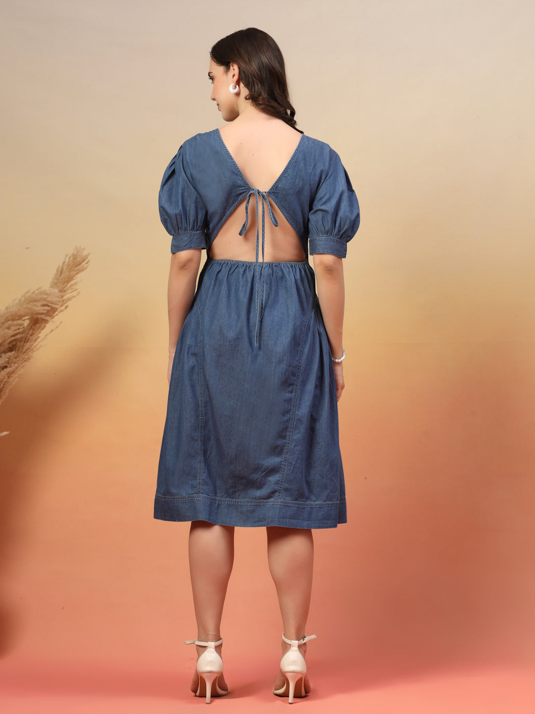 Embroidered Round Neck Fit & Flare Midi Dress