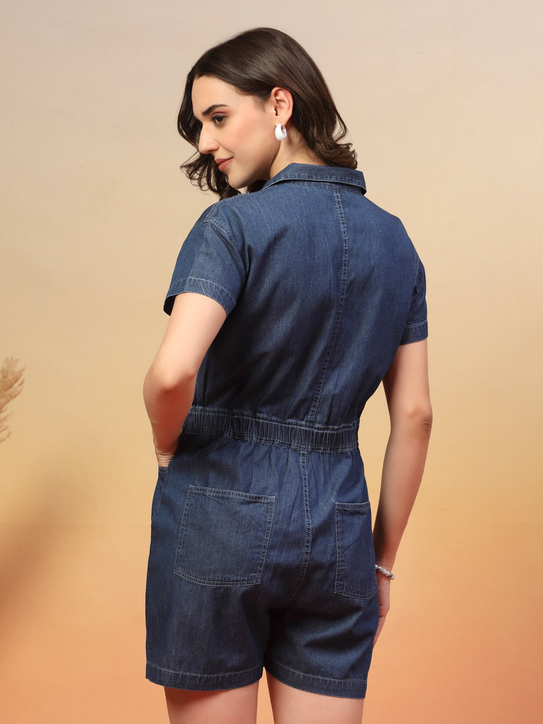 Denim Shirt Collar Playsuit