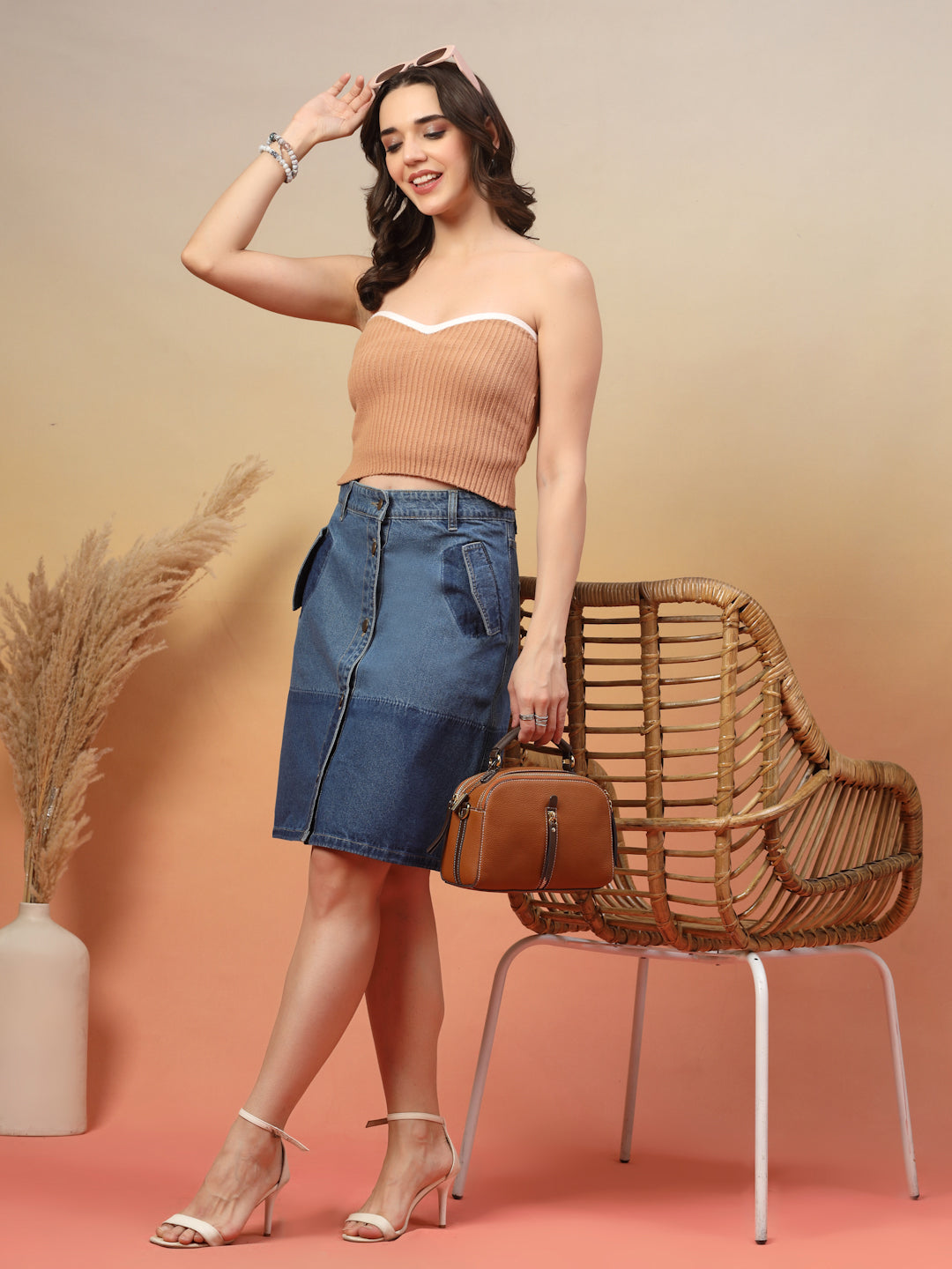 Denim A-Line Above Knee Skirt