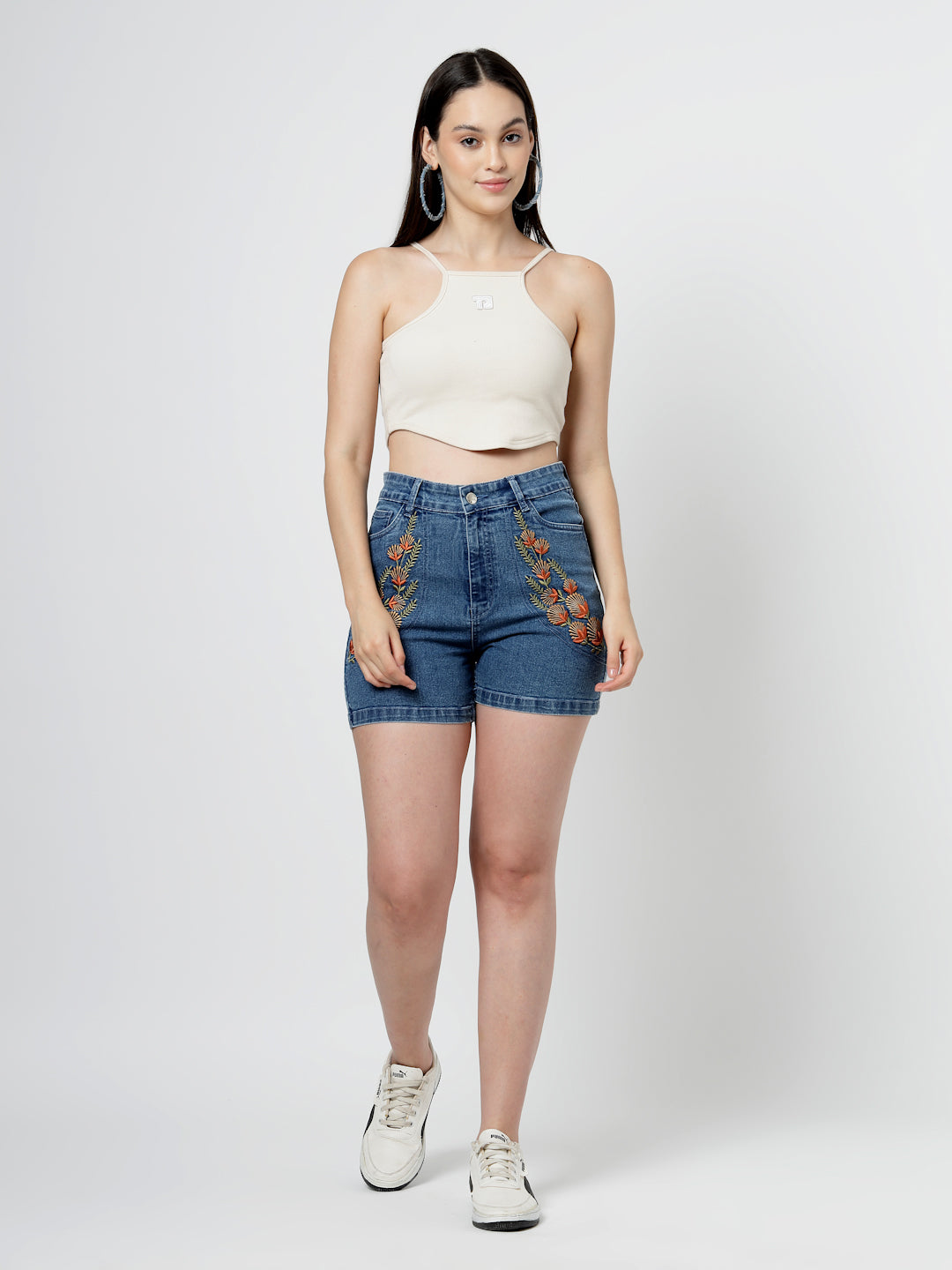Embroidered Cotton-Blend Short with 5 Pockets