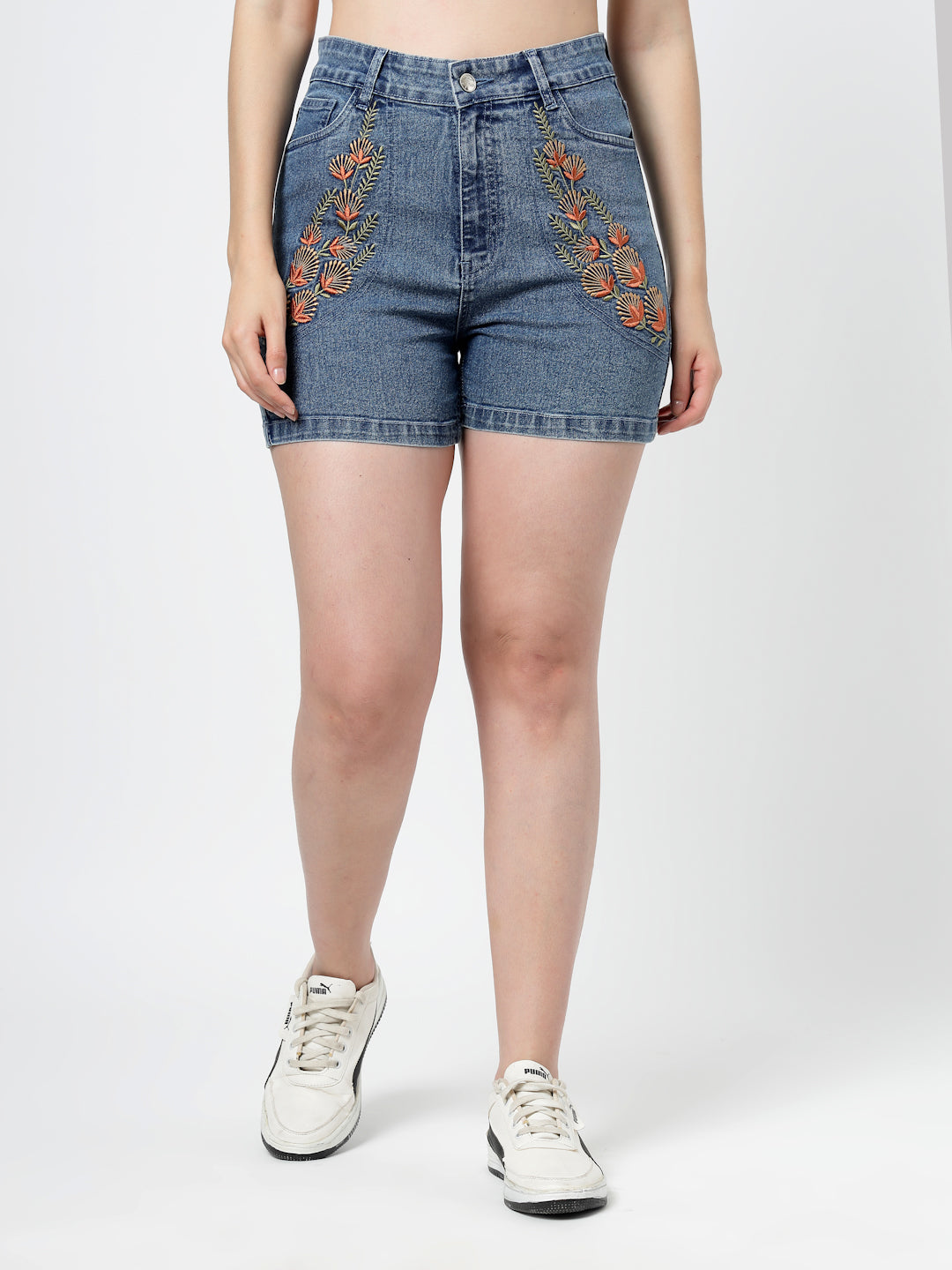 Embroidered Cotton-Blend Short with 5 Pockets