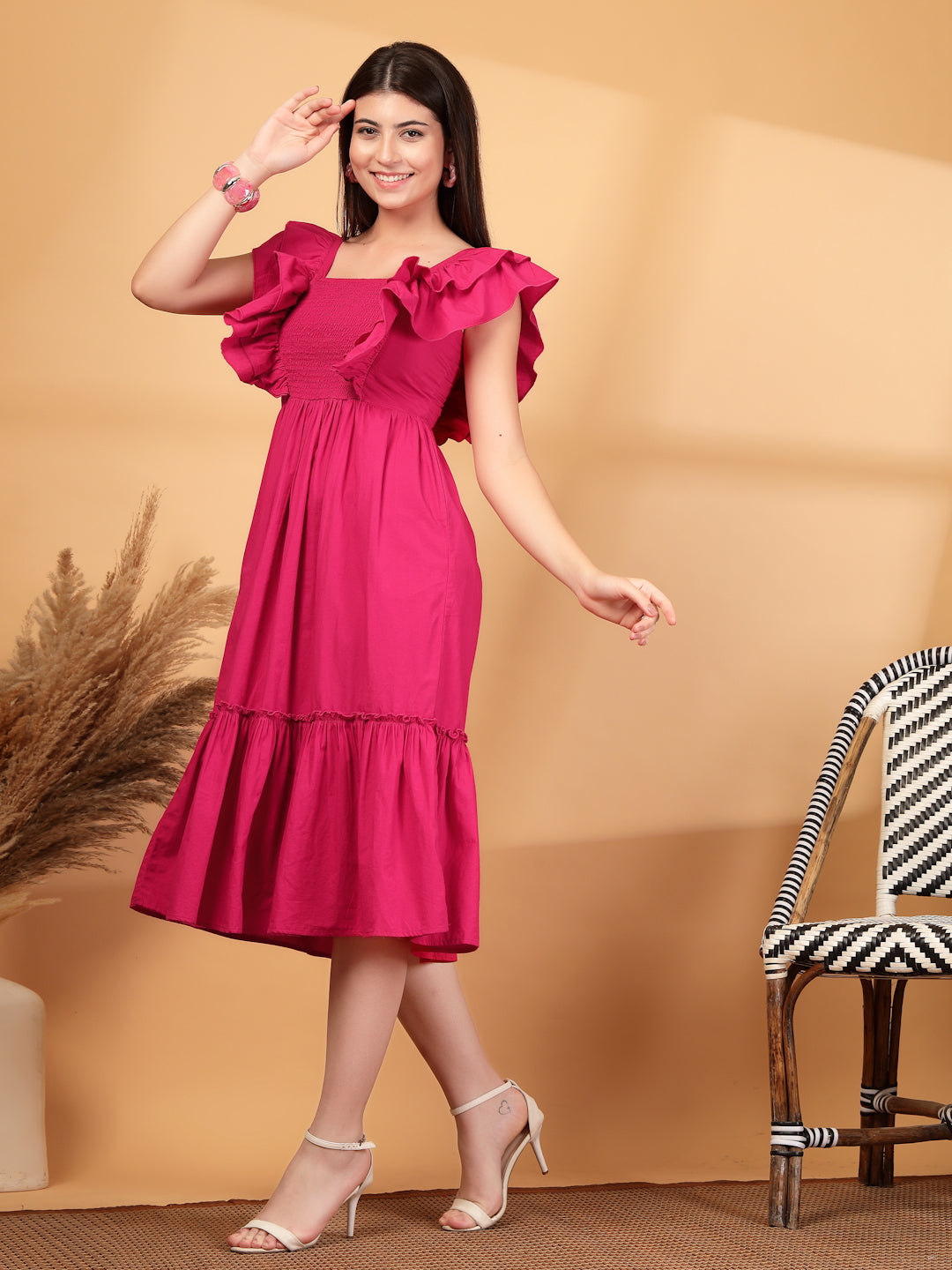 Ruffled Fit & Flare Midi Dress