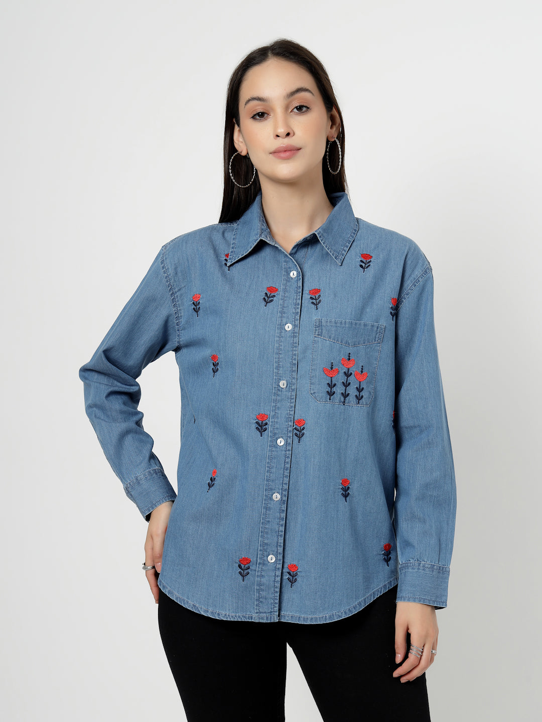 Embroidered  Light Weight Denim Shirt