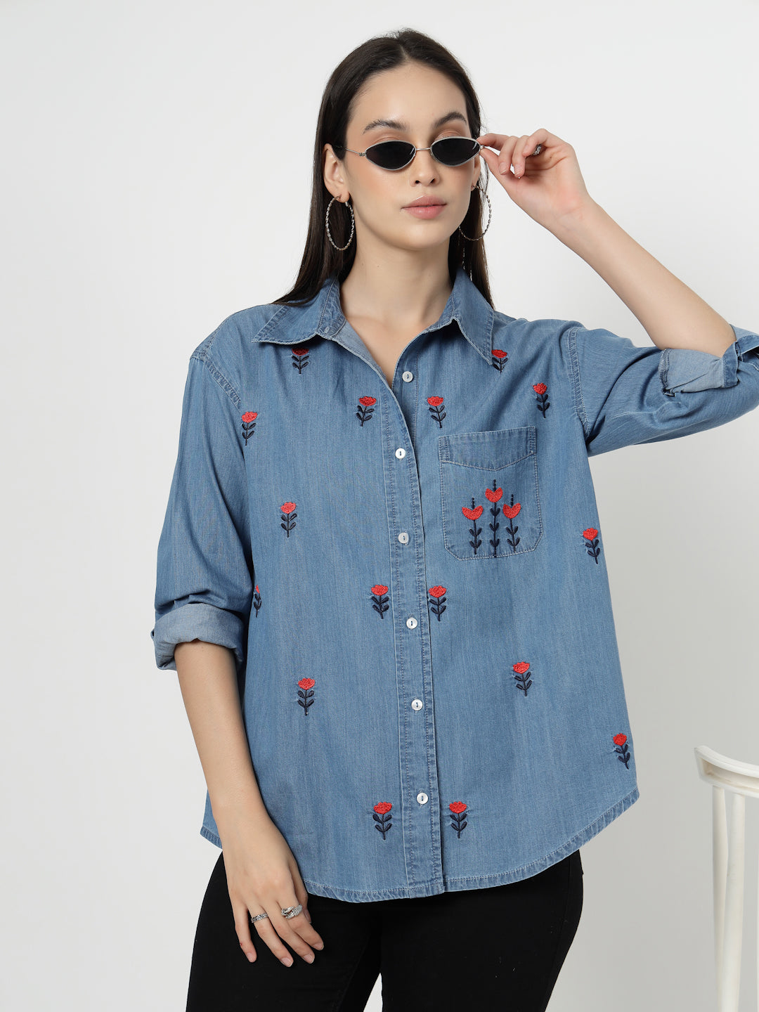 Embroidered  Light Weight Denim Shirt