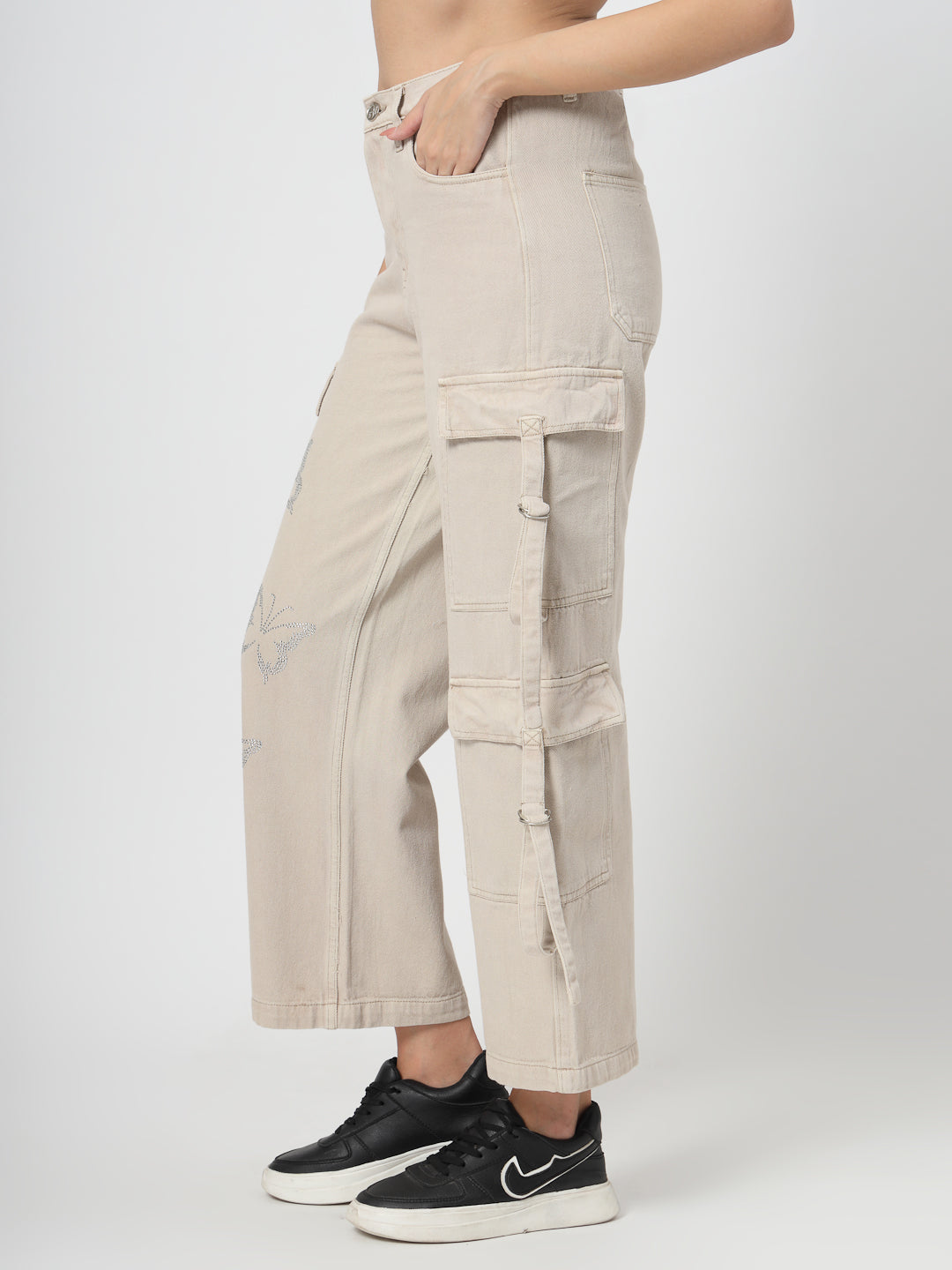 Beige Cotton Bente Cargo Pants for Women