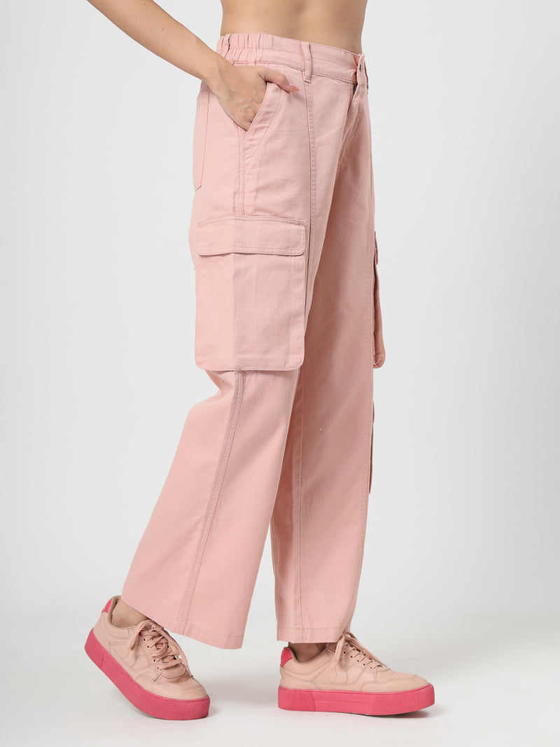 Pink Cotton Cargo Pants for Women – Casual Loose Fit
