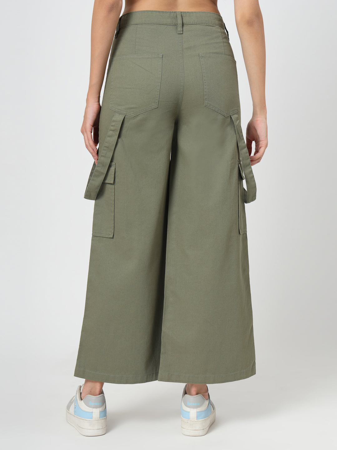 Green Cotton Regular Fit Cargo Denim Jeans Women