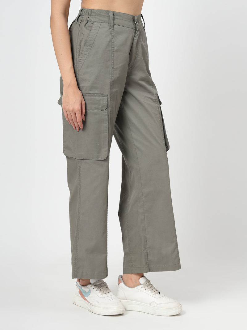 Olive Cotton Loose Fit Cargo Pants Women
