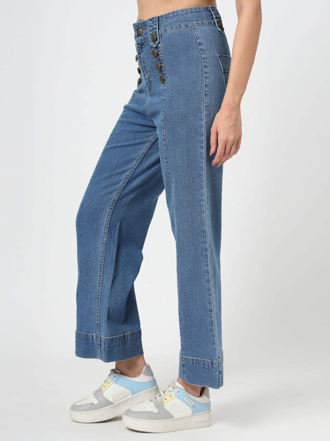 Dark Blue Wide Leg Denim Pants for Women