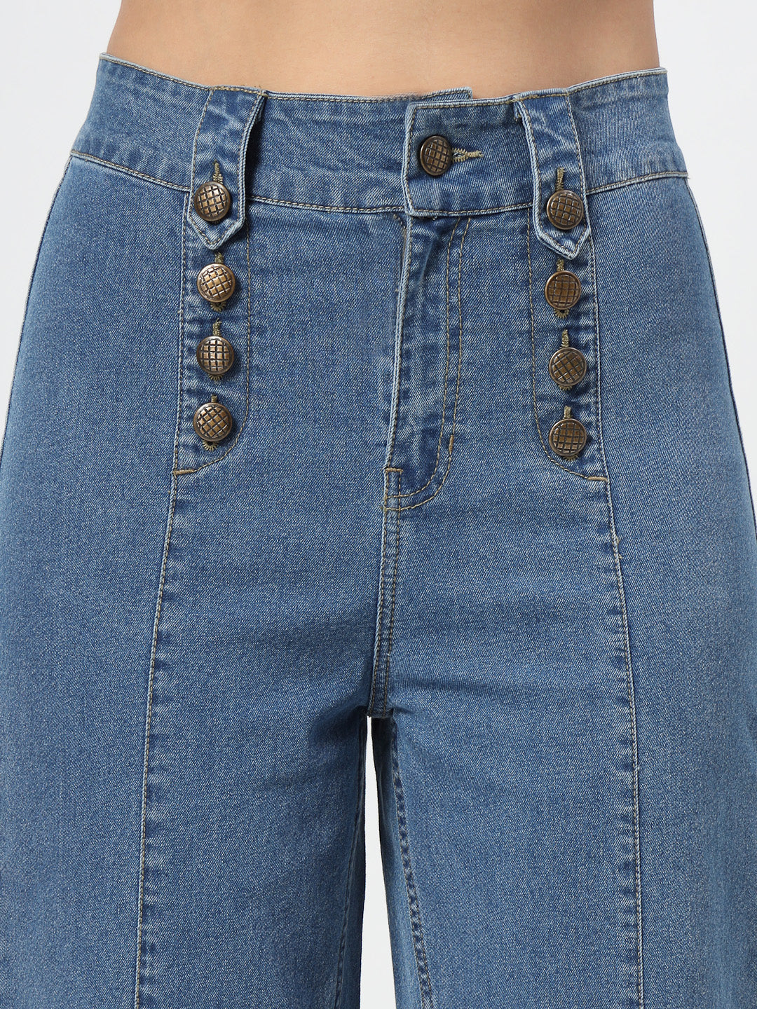 Dark Blue Wide Leg Denim Pants for Women