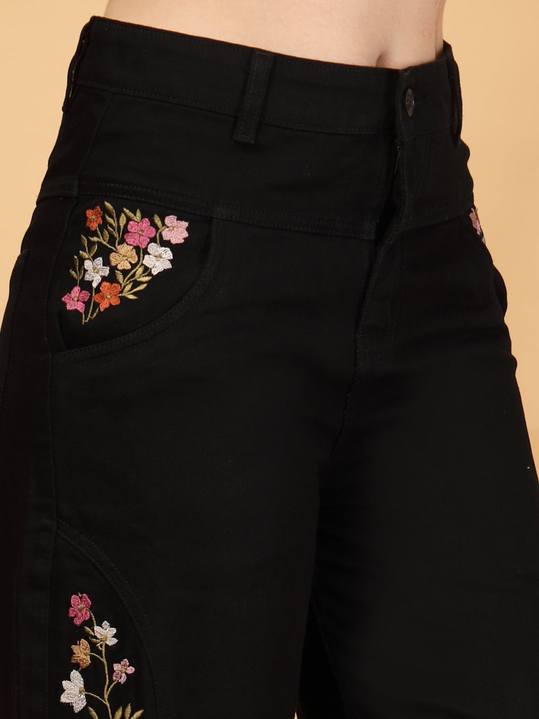 Wide Leg High-Rise Embroidered Jeans