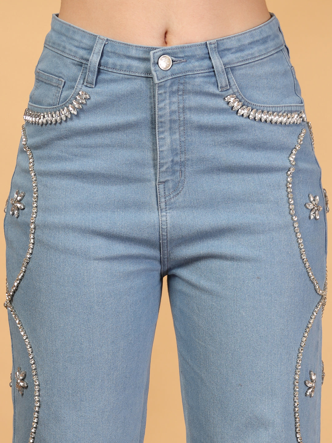Embellished Regular Fit High-Rise Jeans