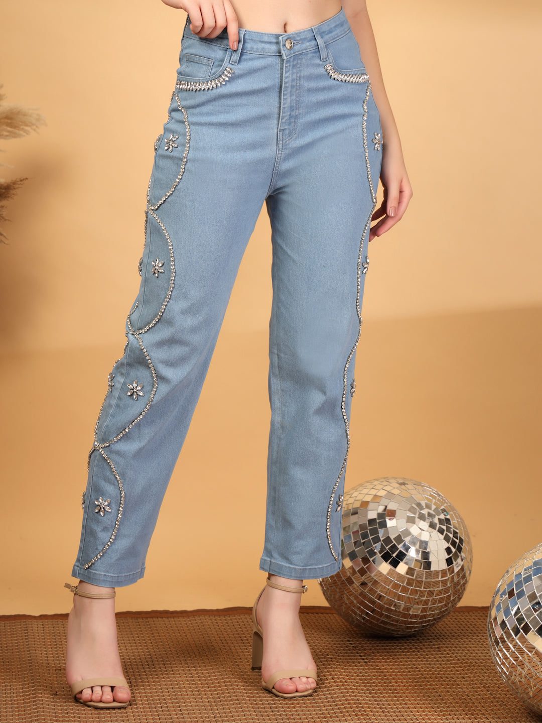 Embellished Regular Fit High-Rise Jeans