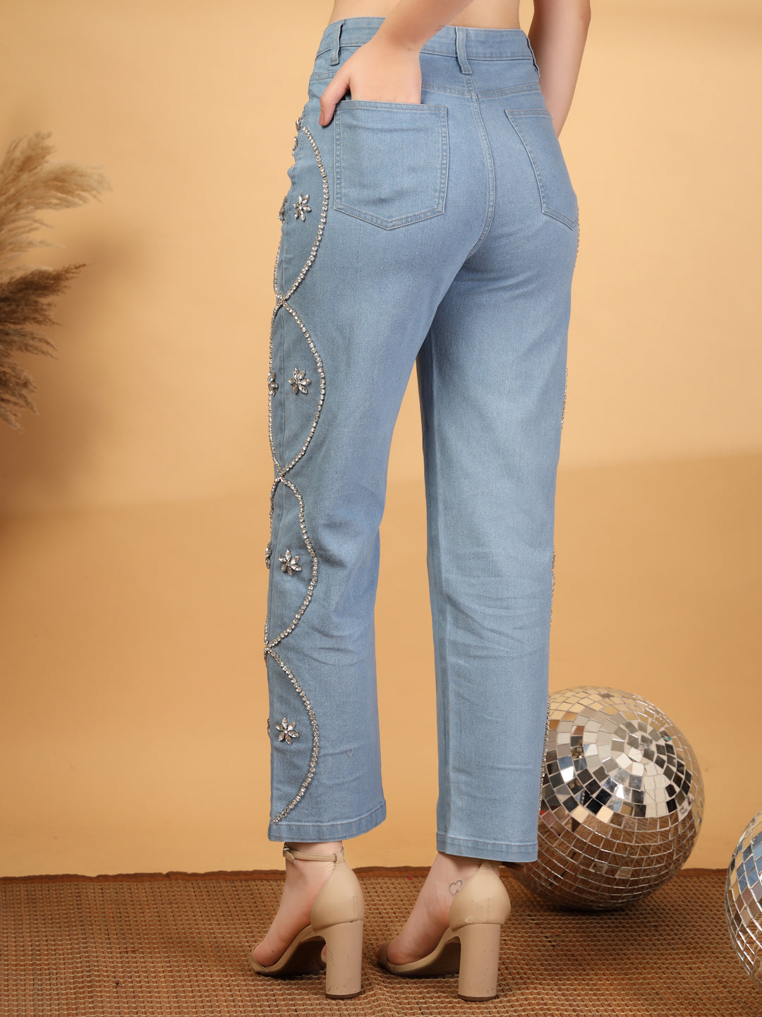 Embellished Regular Fit High-Rise Jeans