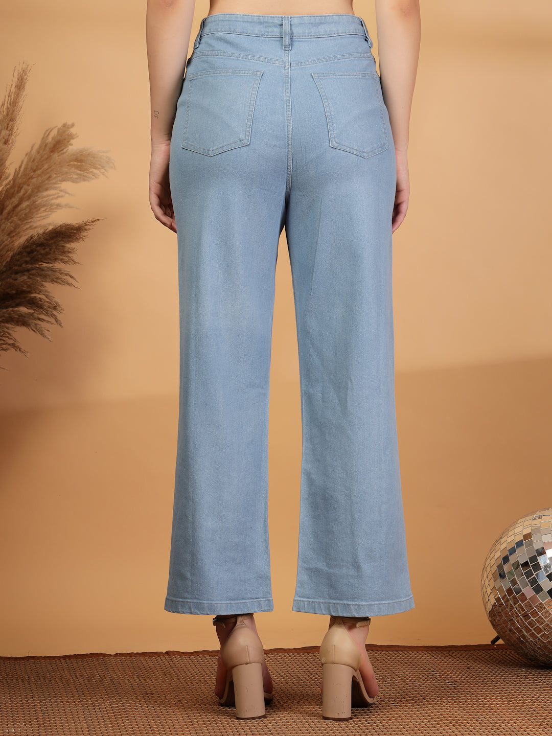 Wide Leg High-Rise Embellished Stretchable Jeans