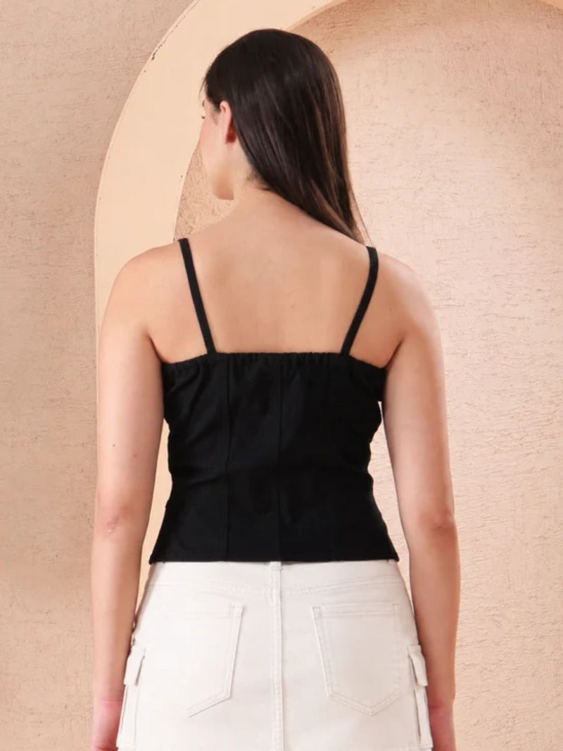 Women’s Black Sweetheart Neck Strappy Corset Style Top