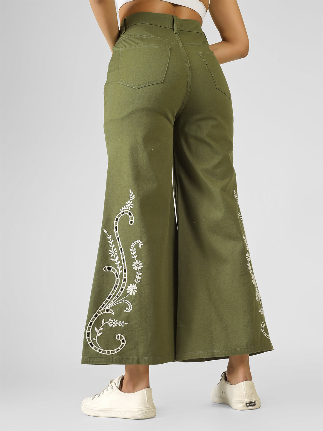Medina Green High-Rise Wide Leg Jeans for Women