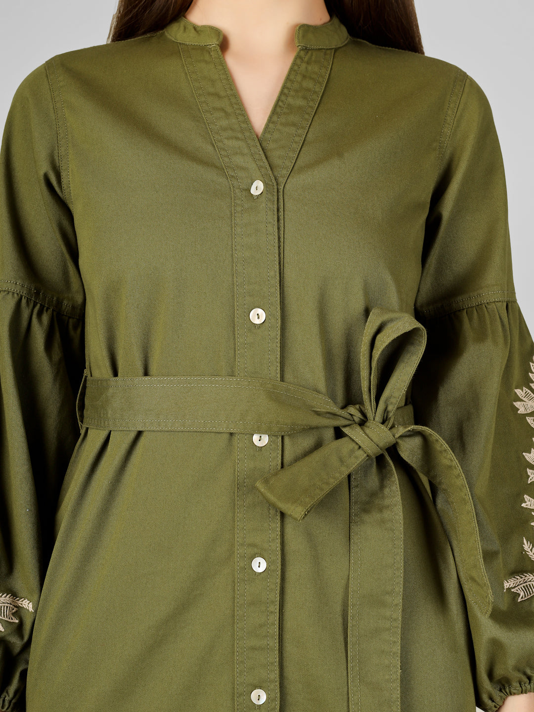 Green Cotton Lycra A-Line Dress for Women