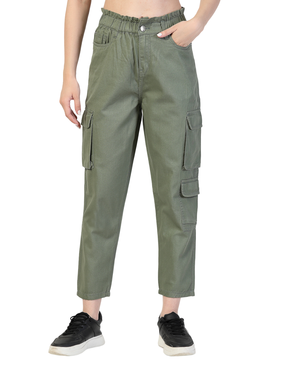 Olive Cotton Relaxed Fit Cargos Trousers