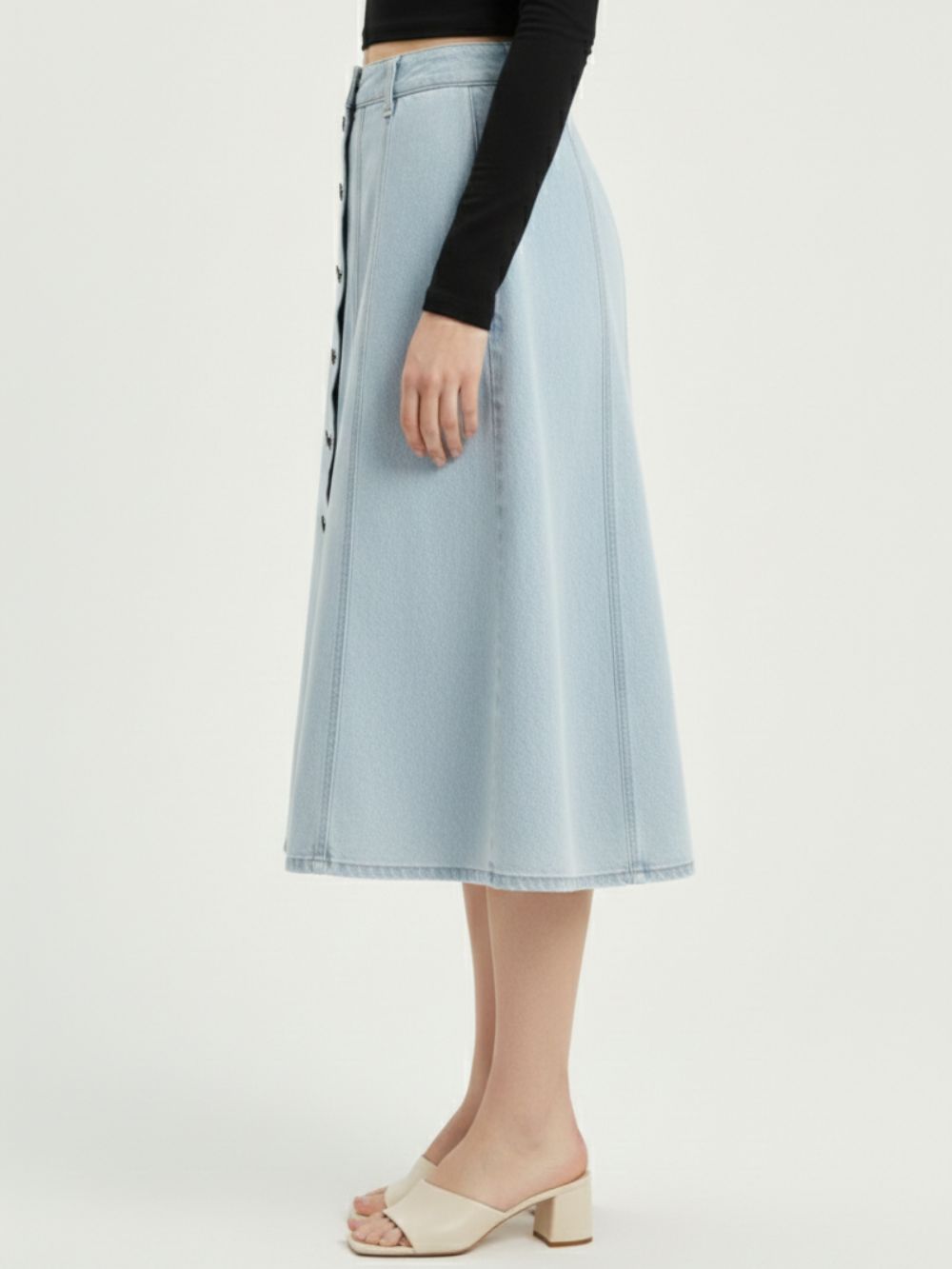 Women Blue A-Line Denim Midi Skirt