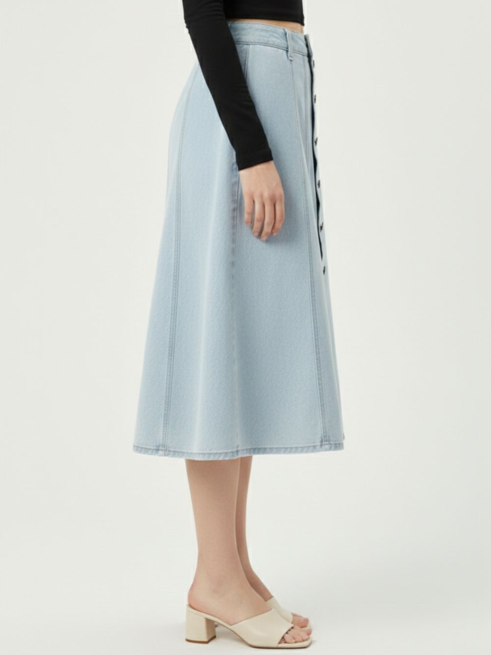 Women Blue A-Line Denim Midi Skirt