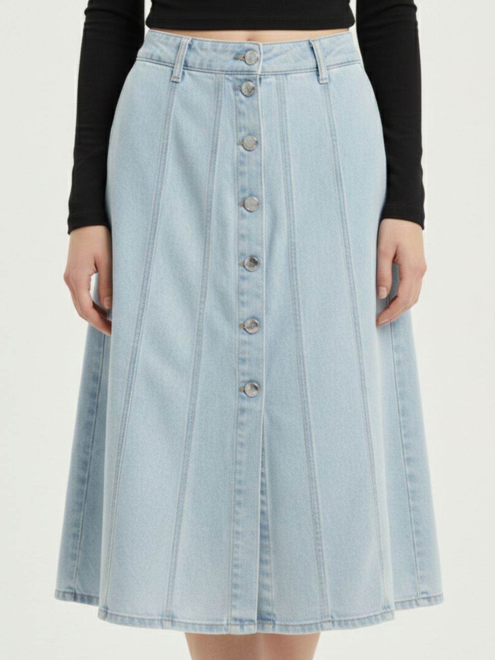 Women Blue A-Line Denim Midi Skirt