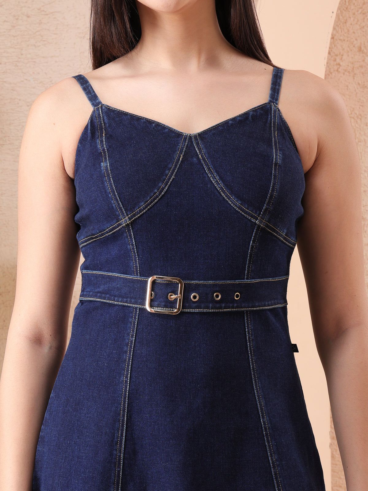 Women’s Blue Denim A-Line Dress with Belt