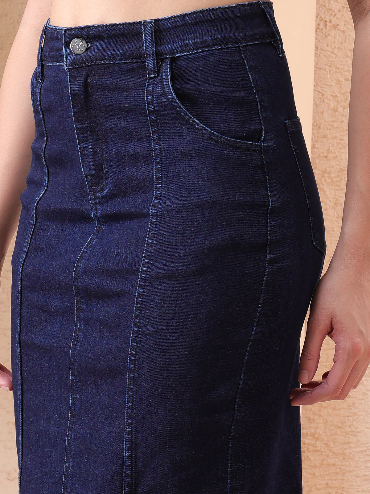 Women Blue High-Rise Denim Pencil Skirt